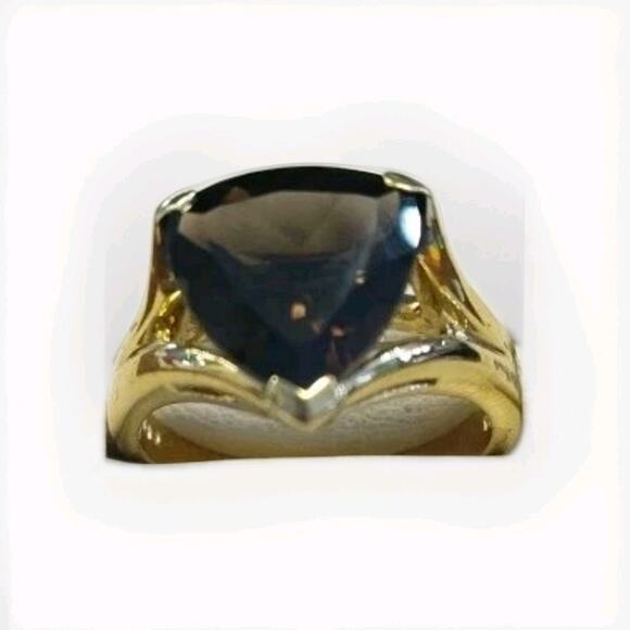 CISS 925 Sterling Silver 12mm Trillion Cut Smokey Quartz Cocktail Ring Size 8.5 - Picture 1 of 7